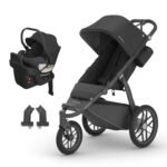 UPPAbaby Travel System – Ridge Stroller + Aria Lightweight Car Seat Combo - Toddler Seat. Rain Shield. Bug Shield. Car Seat. Base with Load Leg + Infant Insert Included – Jake (Charcoal)