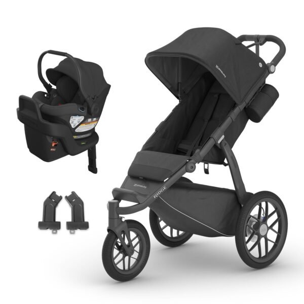 UPPAbaby Travel System – Ridge Stroller + Aria Lightweight Car Seat Combo - Toddler Seat. Rain Shield. Bug Shield. Car Seat. Base with Load Leg + Infant Insert Included – Jake (Charcoal)