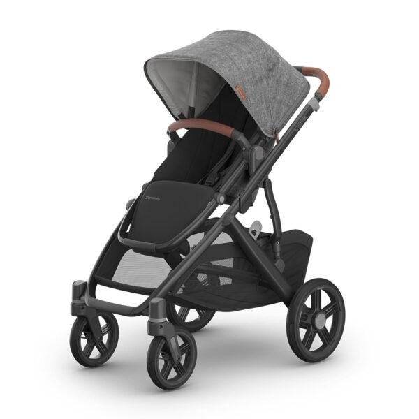 UPPAbaby Vista V3 Stroller - Full-Size Single-to-Double Stroller System - Toddler Seat. Bug Shield. Rain Shield. and Storage Bag Included - Greyson (Charcoal Mélange/Carbon Frame/Saddle Leather)