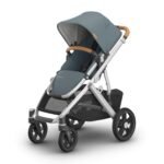 UPPAbaby Vista V3 Stroller - Full-Size Single-to-Double Stroller System - Toddler Seat. Bug Shield. Rain Shield. and Storage Bag Included - Callum (Stone Blue/Silver Frame/Sand Leather)