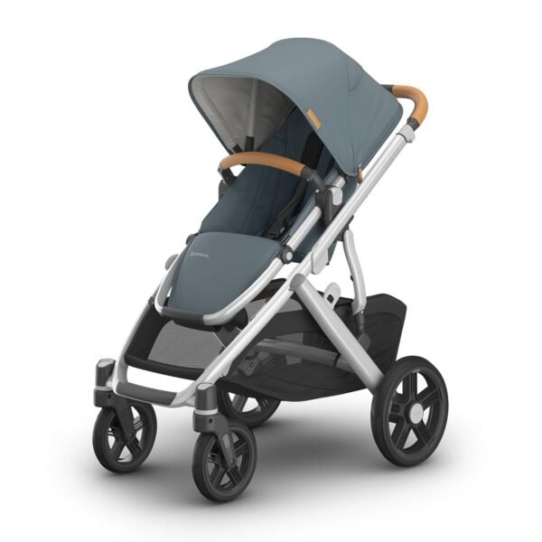 UPPAbaby Vista V3 Stroller - Full-Size Single-to-Double Stroller System - Toddler Seat. Bug Shield. Rain Shield. and Storage Bag Included - Callum (Stone Blue/Silver Frame/Sand Leather)