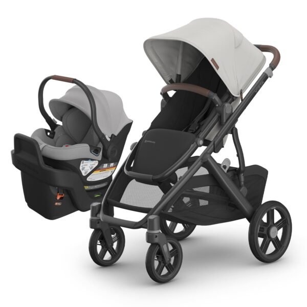 UPPAbaby Travel System - Vista V3 Stroller + Aria Lightweight Car Seat Combo - Toddler Seat. Car Seat. Base with Load Leg + Infant Insert Included – Savannah (Pearl Grey Jacquard) + Anthony (Grey)