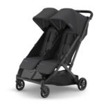 UPPAbaby Minu Duo Side-by-Side Double Stroller - Lightweight + Compact Design for Travel - Easy Fold- from Birth to Toddler - Independent Recline - Jake (Charcoal/Carbon Frame/Black Leather)