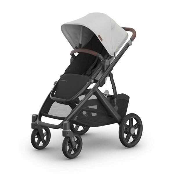 UPPAbaby Vista V3 Stroller - Full-Size Single-To-Double Stroller System - Toddler Seat. Bug Shield. Rain Shield. and Storage Bag Included - Savannah (Pearl Gray Jacquard/Carbon Frame/Chestnut Leather)