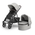 UPPAbaby Vista V3 Stroller + Bassinet V3 - Convertible Single-to-Double Stroller System- Bassinet. Toddler Seat. Bug Shield. Rain Shield Included - Savannah (Pearl Gray/Carbon Frame/Chestnut Leather)