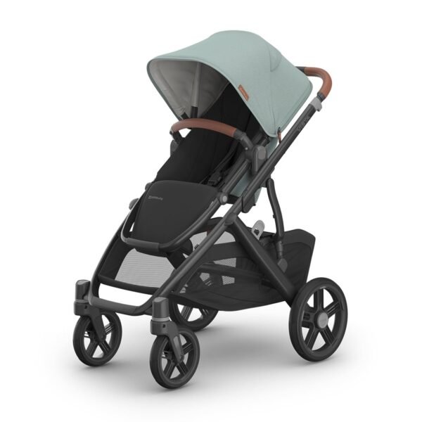 UPPAbaby Vista V3 Stroller - Full-Size Single-to-Double Stroller System - Toddler Seat. Bug Shield. Rain Shield. and Storage Bag Included - Kenzi (Mystic Aqua/Carbon Frame/Saddle Leather)