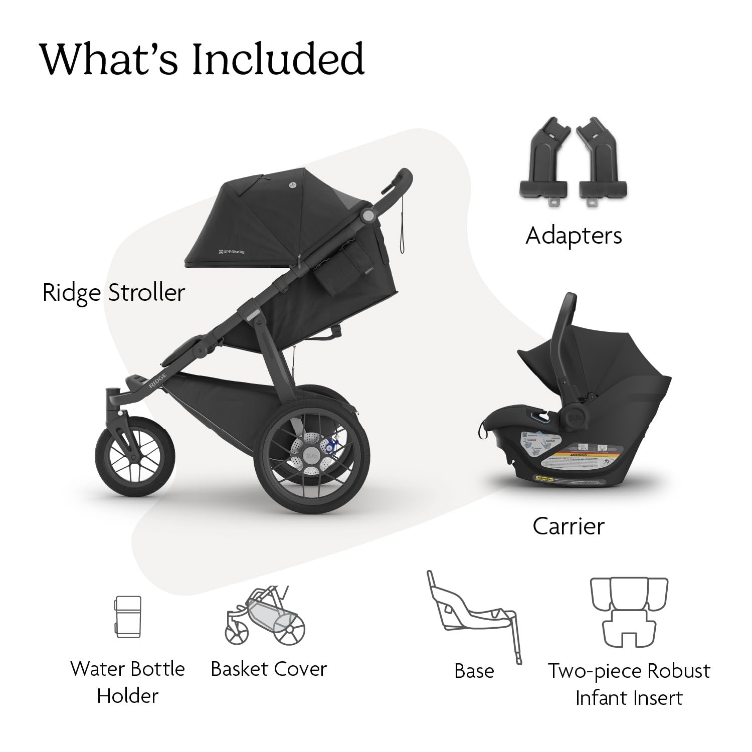Version 1.0.0 UPPAbaby Travel System – Ridge Stroller + Aria Lightweight Car Seat Combo - Toddler Seat. Rain Shield. Bug Shield. Car Seat. Base with Load Leg + Infant Insert Included – Jake (Charcoal) - Image 2