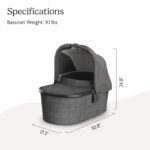 UPPAbaby Bassinet V3 - Compatible with Vista. Cruz. Ridge Strollers - Overnight Sleep Solution - Mattress. Sheet and Bug Shield Included - Greyson (Charcoal Mélange/Carbon Frame) - Image 7