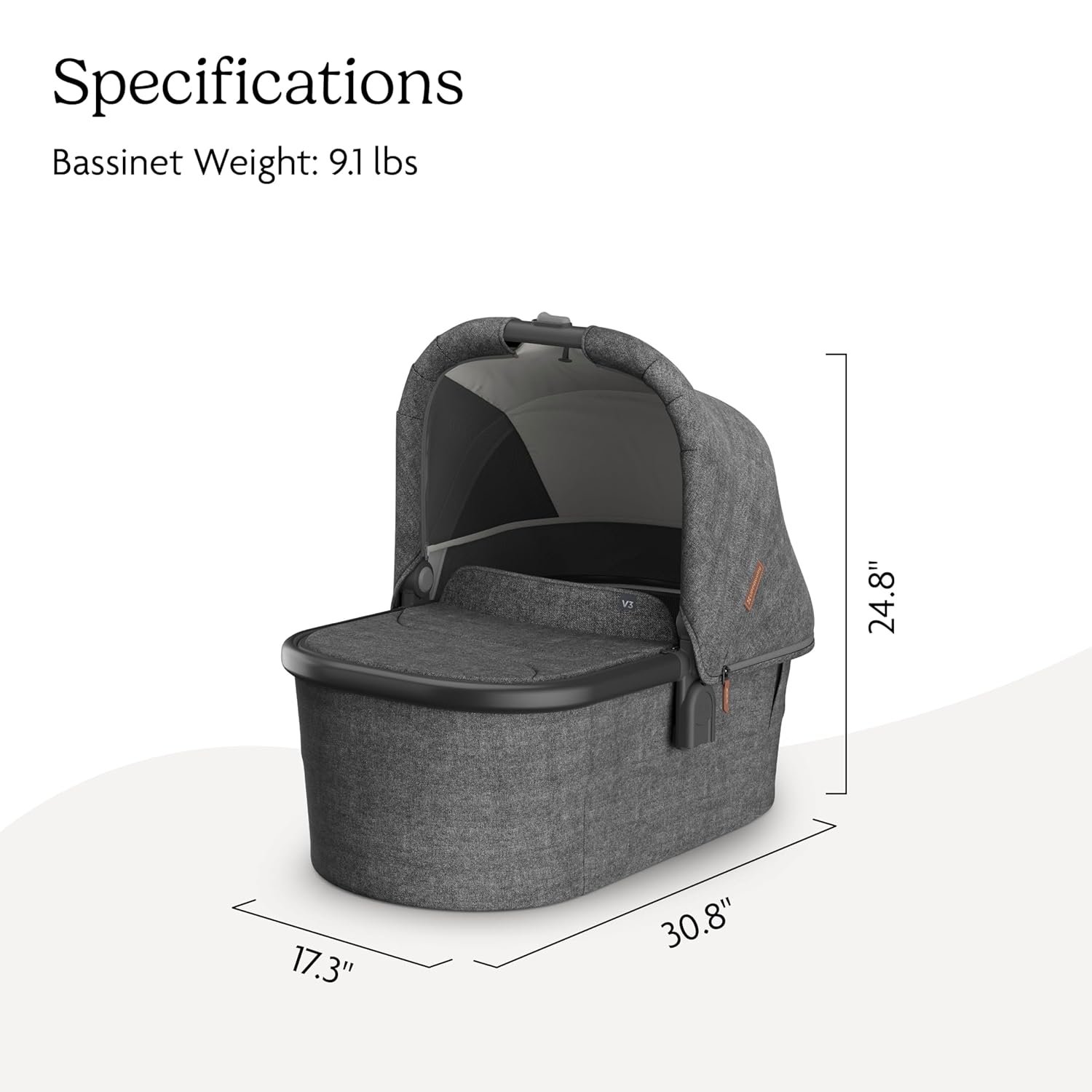 710nFbeAinL._SL1500_.jpg UPPAbaby Bassinet V3 - Compatible with Vista. Cruz. Ridge Strollers - Overnight Sleep Solution - Mattress. Sheet and Bug Shield Included - Greyson (Charcoal Mélange/Carbon Frame) - Image 7