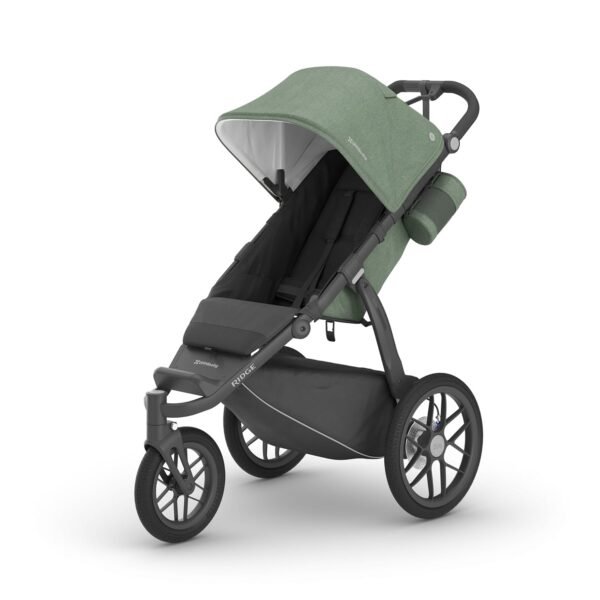 UPPAbaby Ridge Jogging Stroller/Durable Performance Jogger with Never-Flat Tires/Built for Walking. Running. Hiking/Water Bottle Holder & Basket Cover Included/Gwen (Green Mélange/Carbon Frame)