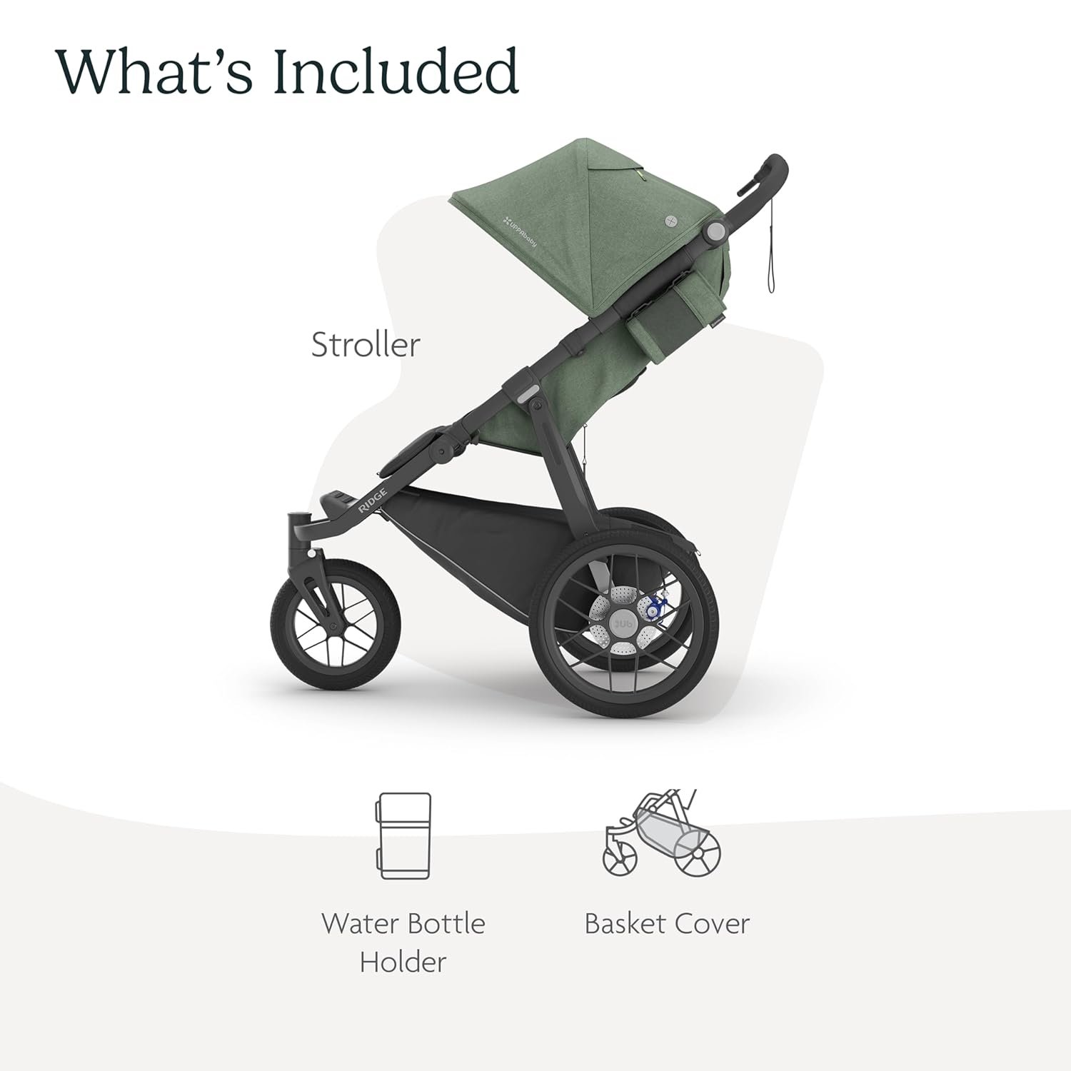 714FtHQRLwL._SL1500_.jpg UPPAbaby Ridge Jogging Stroller/Durable Performance Jogger with Never-Flat Tires/Built for Walking. Running. Hiking/Water Bottle Holder & Basket Cover Included/Gwen (Green Mélange/Carbon Frame) - Image 2