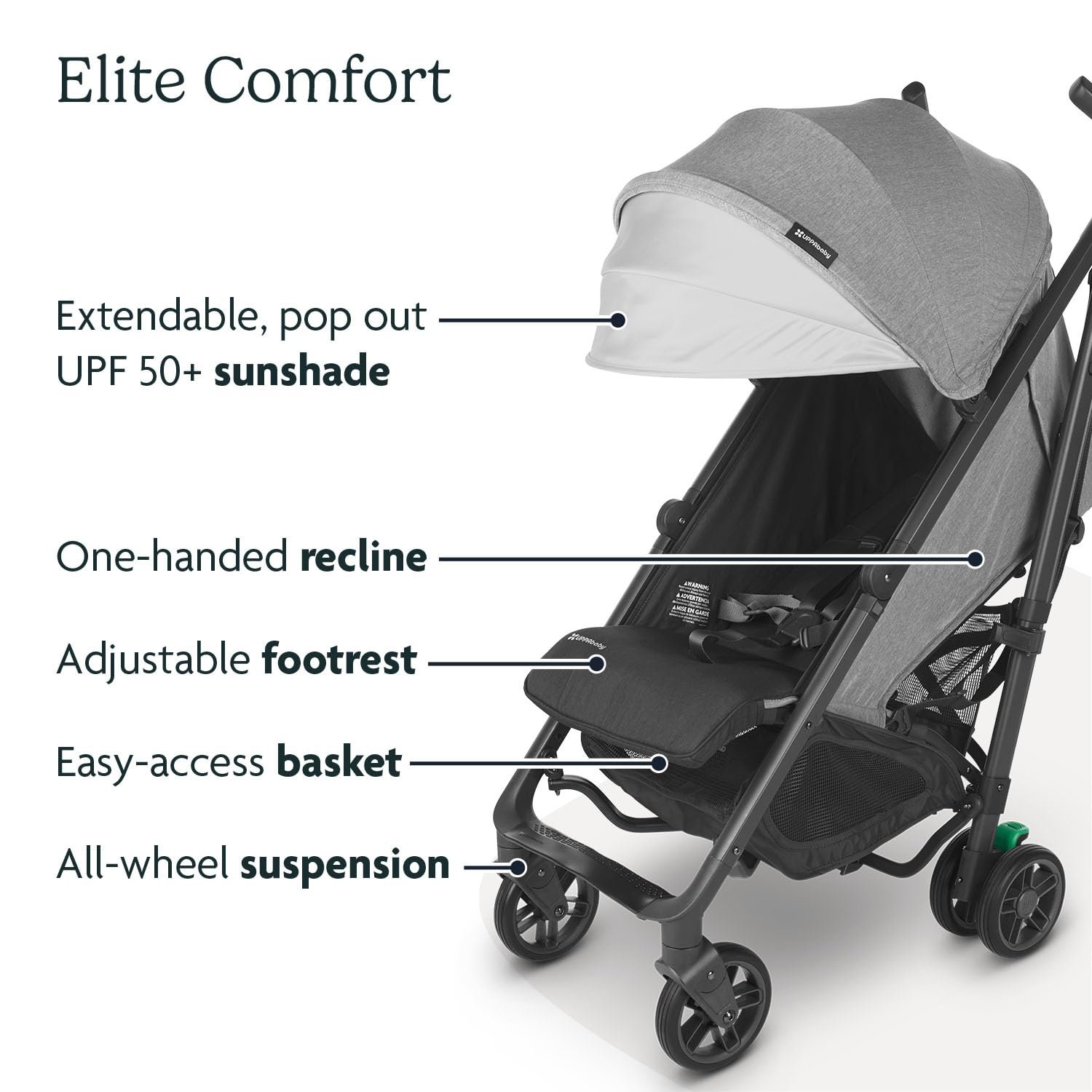 Version 1.0.0 UPPAbaby G-Luxe Umbrella Stroller/Lightweight Design for Easy Travel/One-Step Fold + Recline/XL Basket + Canopy/Cup Holder Included/Greyson (Charcoal Mélange/Carbon Frame) - Image 4