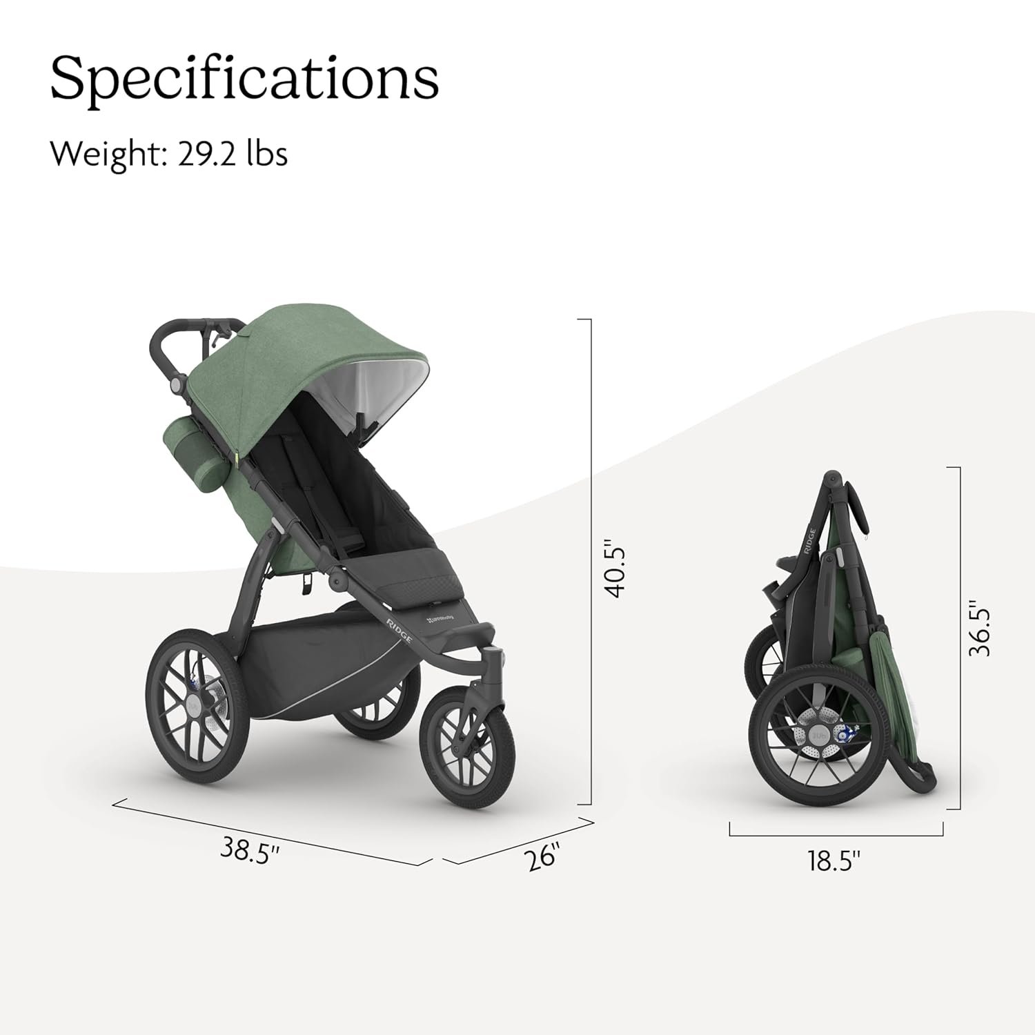 716FYa23zL._SL1500_.jpg UPPAbaby Ridge Jogging Stroller/Durable Performance Jogger with Never-Flat Tires/Built for Walking. Running. Hiking/Water Bottle Holder & Basket Cover Included/Gwen (Green Mélange/Carbon Frame) - Image 7