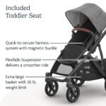 UPPAbaby Vista V3 Stroller - Full-Size Single-to-Double Stroller System - Toddler Seat. Bug Shield. Rain Shield. and Storage Bag Included - Greyson (Charcoal Mélange/Carbon Frame/Saddle Leather) - Image 5