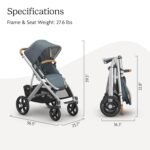 UPPAbaby Vista V3 Stroller - Full-Size Single-to-Double Stroller System - Toddler Seat. Bug Shield. Rain Shield. and Storage Bag Included - Callum (Stone Blue/Silver Frame/Sand Leather) - Image 7
