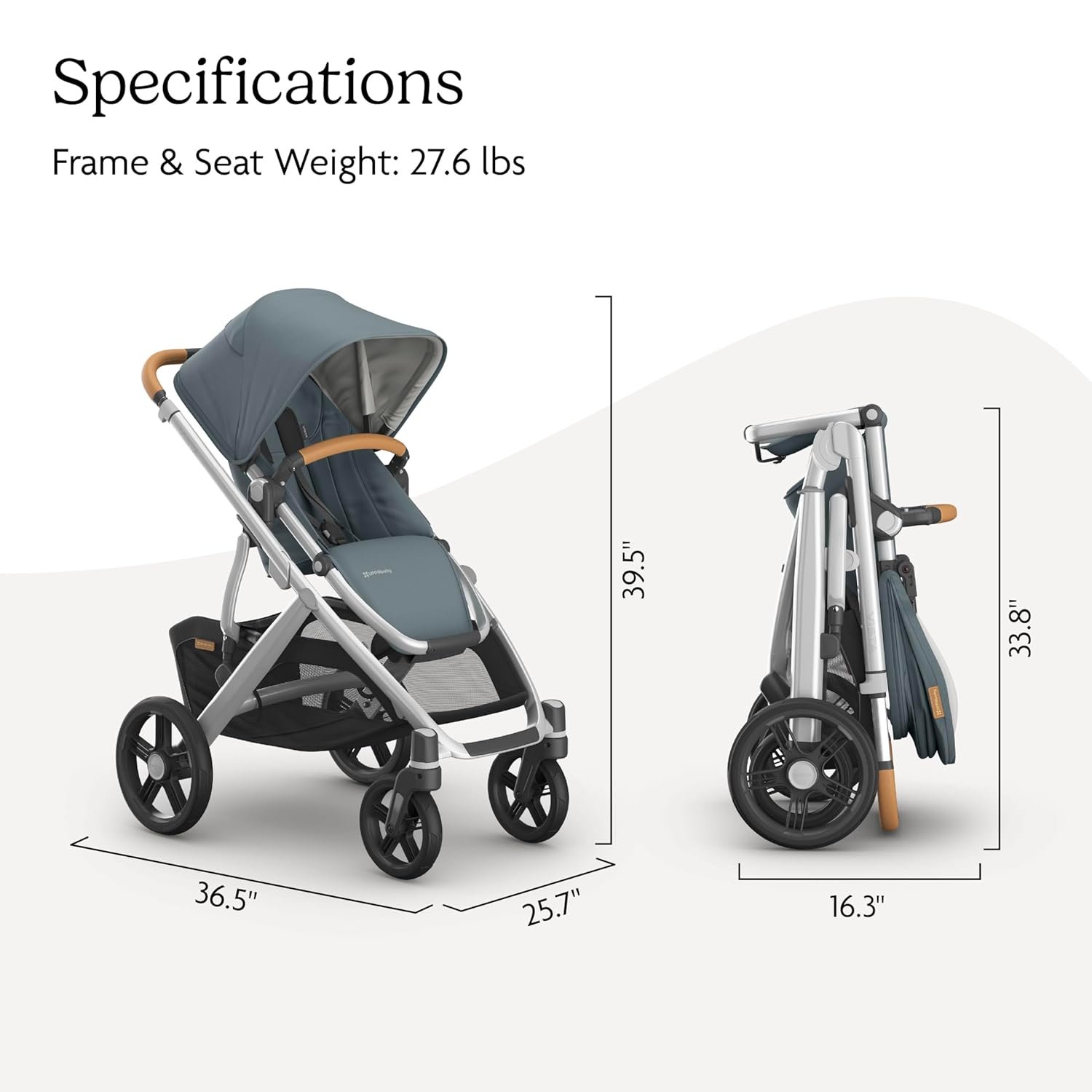 718V4EpnEdL._SL1500_.jpg UPPAbaby Vista V3 Stroller - Full-Size Single-to-Double Stroller System - Toddler Seat. Bug Shield. Rain Shield. and Storage Bag Included - Callum (Stone Blue/Silver Frame/Sand Leather) - Image 7