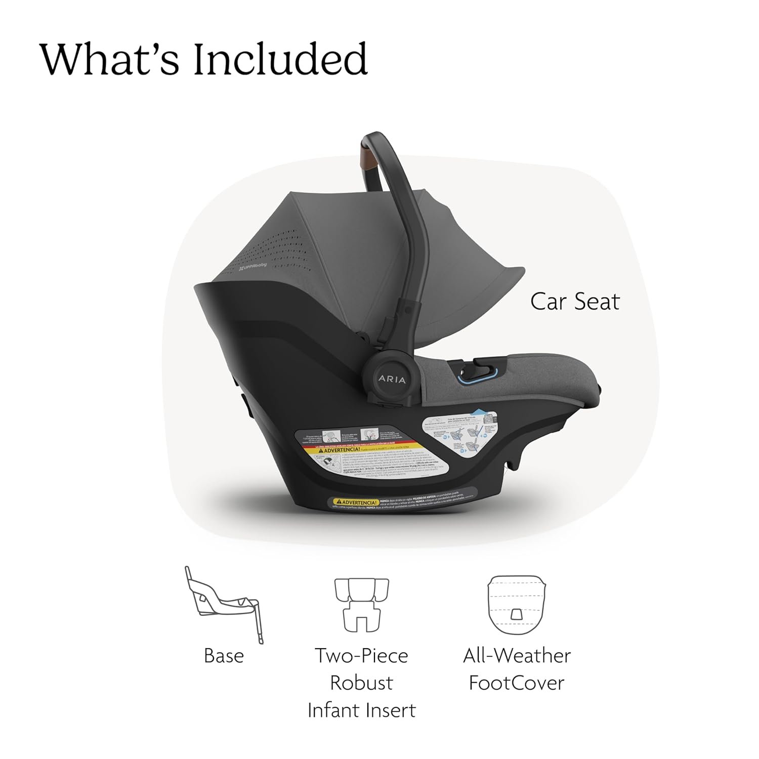 71AfNHcshOL._SL1500_.jpg UPPAbaby Aria V2 Lightweight Infant Car Seat - Just Under 6 lbs - Base with Load Leg + Infant Insert + All-Weather FootCover Included - Direct Stroller Attachment - Greyson (Charcoal Mélange) - Image 2