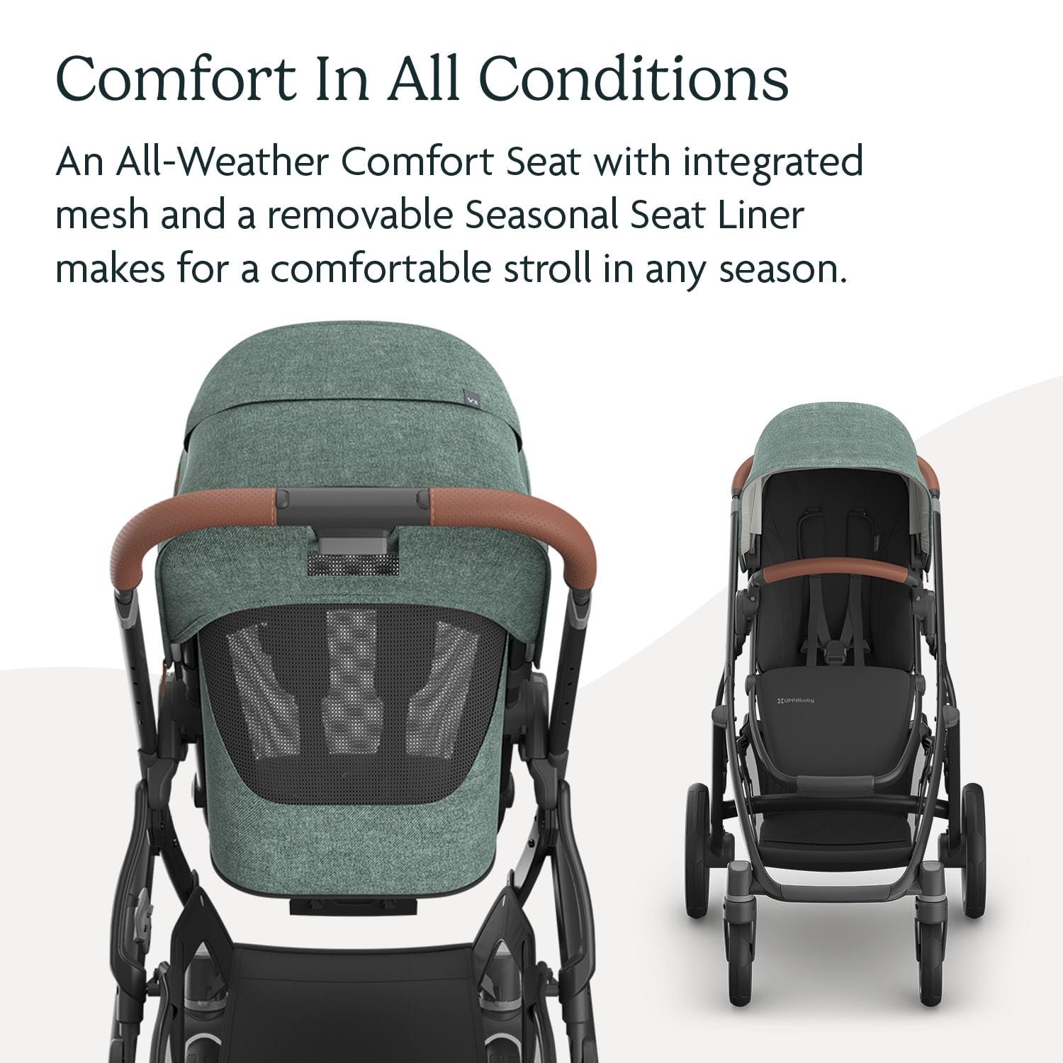Version 1.0.0 UPPAbaby Vista V3 Stroller - Full-Size Single-to-Double Stroller System - Toddler Seat. Bug Shield. Rain Shield. and Storage Bag Included - Gwen (Green Mélange/Carbon Frame/Saddle Leather) - Image 4