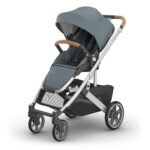 UPPAbaby Cruz V3 Stroller - from Birth + Car Seat Compatible - Full-Size. Reversible Seat - Infant Insert. Bug and Rain Shields Included - Callum (Stone Blue/Silver Frame/Sand Leather)
