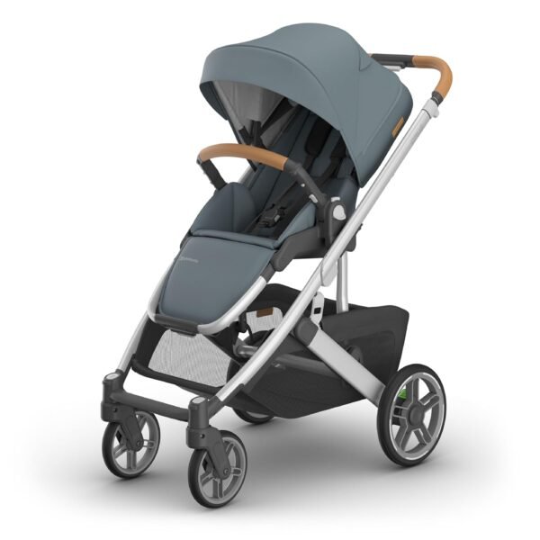UPPAbaby Cruz V3 Stroller - from Birth + Car Seat Compatible - Full-Size. Reversible Seat - Infant Insert. Bug and Rain Shields Included - Callum (Stone Blue/Silver Frame/Sand Leather)