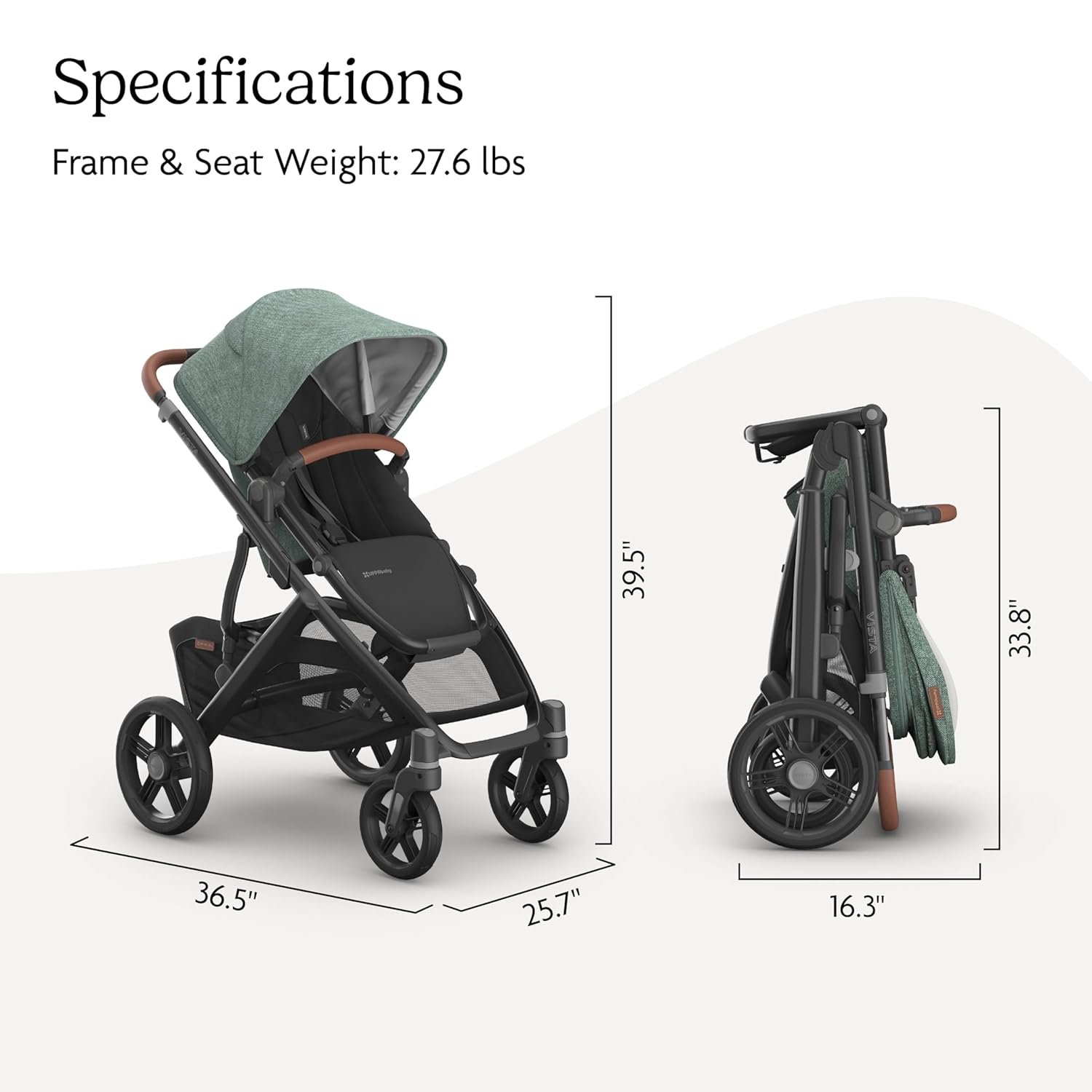 71LQK-MQKsL._SL1500_.jpg UPPAbaby Vista V3 Stroller - Full-Size Single-to-Double Stroller System - Toddler Seat. Bug Shield. Rain Shield. and Storage Bag Included - Gwen (Green Mélange/Carbon Frame/Saddle Leather) - Image 7