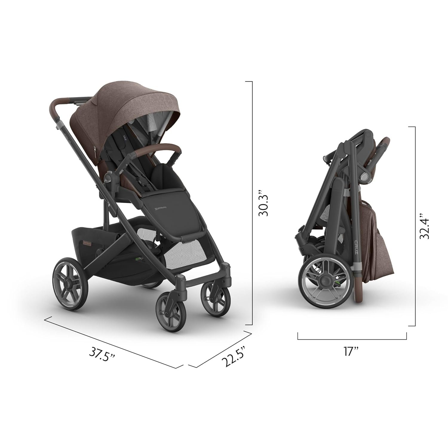 71Mp8E0hPSL._SL1500_.jpg UPPAbaby Cruz V3 Stroller - from Birth + Car Seat Compatible - Full-Size. Reversible Seat - Infant Insert. Bug and Rain Shields Included - Owen (Mocha Mélange/Carbon Frame/Chestnut Leather) - Image 7
