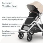 UPPAbaby Vista V3 Stroller - Full-Size Single-to-Double Stroller System - Toddler Seat. Bug Shield. Rain Shield. and Storage Bag Included - Declan (Oat Mélange/Silver Frame/Chestnut Leather) - Image 5