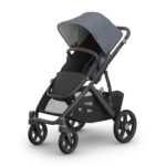 UPPAbaby Vista V3 Stroller - Full-Size Single-to-Double Stroller System - Toddler Seat. Bug Shield. Rain Shield. and Storage Bag Included - Julian (Dusty Blue Mélange/Carbon Frame/Chestnut Leather)