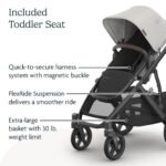 UPPAbaby Vista V3 Stroller - Full-Size Single-To-Double Stroller System - Toddler Seat. Bug Shield. Rain Shield. and Storage Bag Included - Savannah (Pearl Gray Jacquard/Carbon Frame/Chestnut Leather) - Image 5