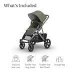 UPPAbaby Vista V3 Stroller - Full-Size Single-to-Double Stroller System - Toddler Seat. Bug Shield. Rain Shield. and Storage Bag Included - Evelyn (Meadow Green/Graphite Frame/Chestnut Leather) - Image 2