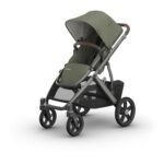 UPPAbaby Vista V3 Stroller - Full-Size Single-to-Double Stroller System - Toddler Seat. Bug Shield. Rain Shield. and Storage Bag Included - Evelyn (Meadow Green/Graphite Frame/Chestnut Leather)