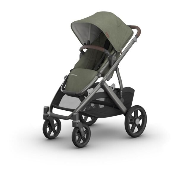 UPPAbaby Vista V3 Stroller - Full-Size Single-to-Double Stroller System - Toddler Seat. Bug Shield. Rain Shield. and Storage Bag Included - Evelyn (Meadow Green/Graphite Frame/Chestnut Leather)