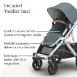 UPPAbaby Vista V3 Stroller - Full-Size Single-to-Double Stroller System - Toddler Seat. Bug Shield. Rain Shield. and Storage Bag Included - Callum (Stone Blue/Silver Frame/Sand Leather) - Image 5