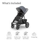 UPPAbaby Vista V3 Stroller - Full-Size Single-to-Double Stroller System - Toddler Seat. Bug Shield. Rain Shield. and Storage Bag Included - Julian (Dusty Blue Mélange/Carbon Frame/Chestnut Leather) - Image 2