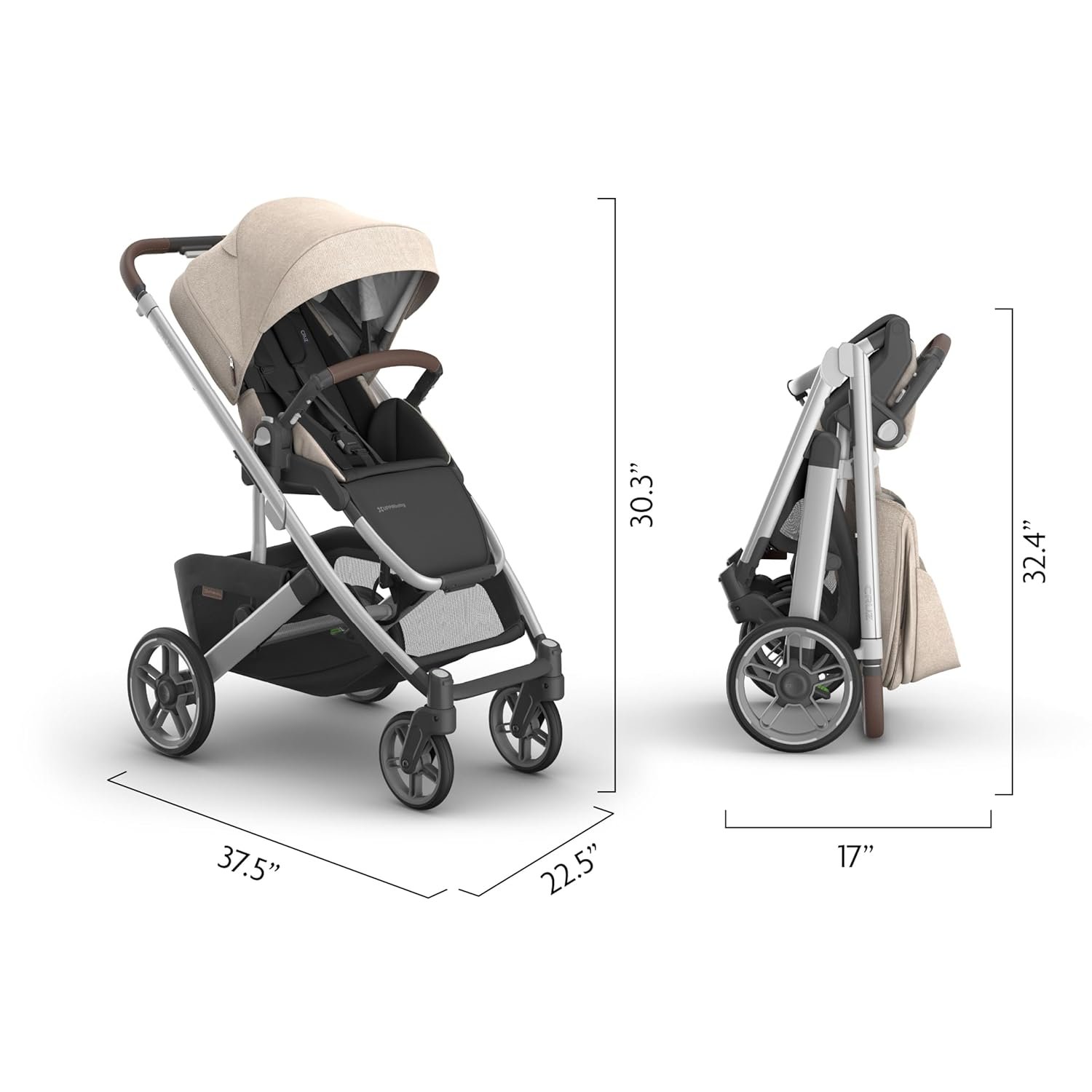 71SK0KoB6RL._SL1500_.jpg UPPAbaby Cruz V3 Stroller - from Birth + Car Seat Compatible - Full-Size. Reversible Seat - Infant Insert. Bug and Rain Shields Included - Declan (Oat Mélange/Silver Frame/Chestnut Leather) - Image 7
