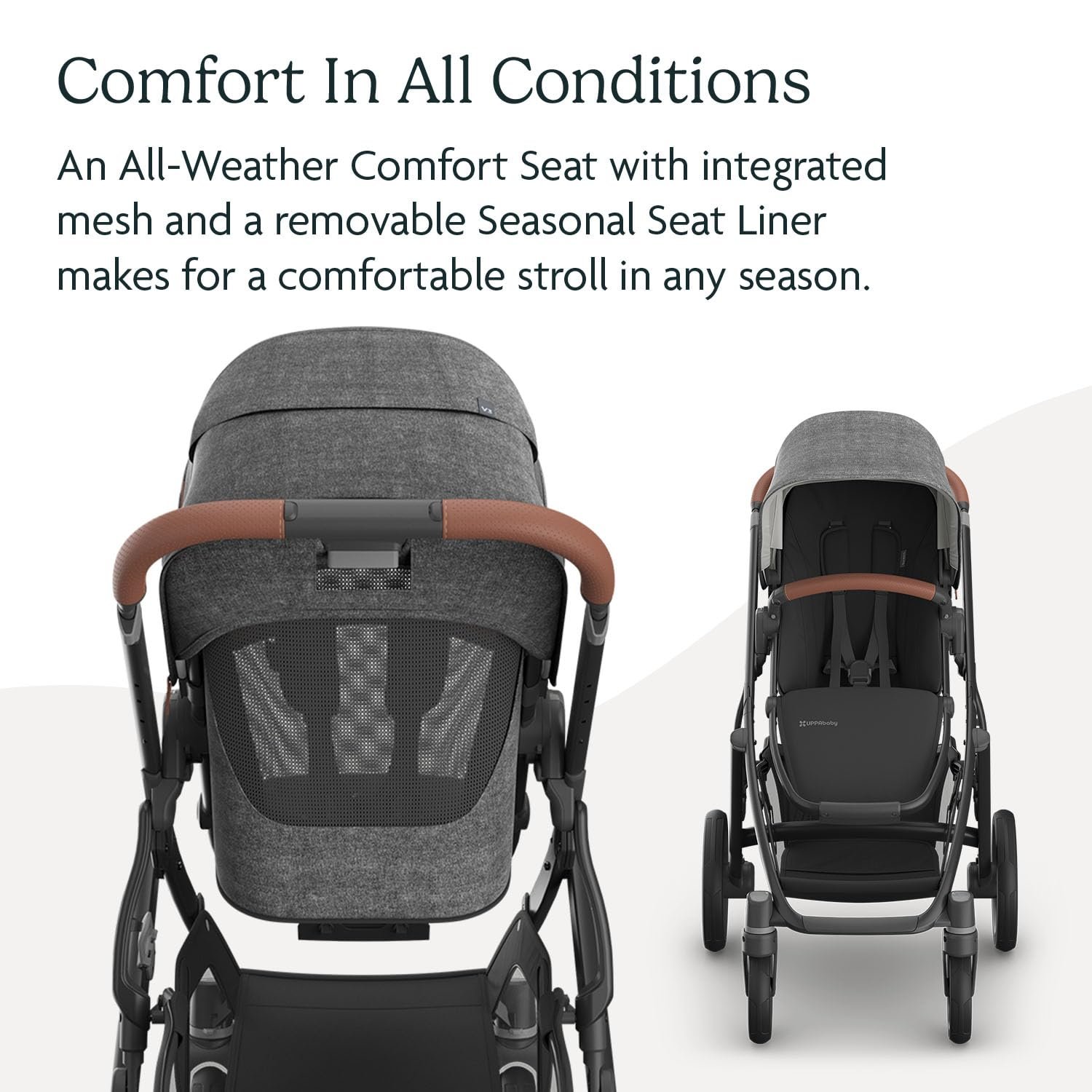 Version 1.0.0 UPPAbaby Vista V3 Stroller - Full-Size Single-to-Double Stroller System - Toddler Seat. Bug Shield. Rain Shield. and Storage Bag Included - Greyson (Charcoal Mélange/Carbon Frame/Saddle Leather) - Image 4