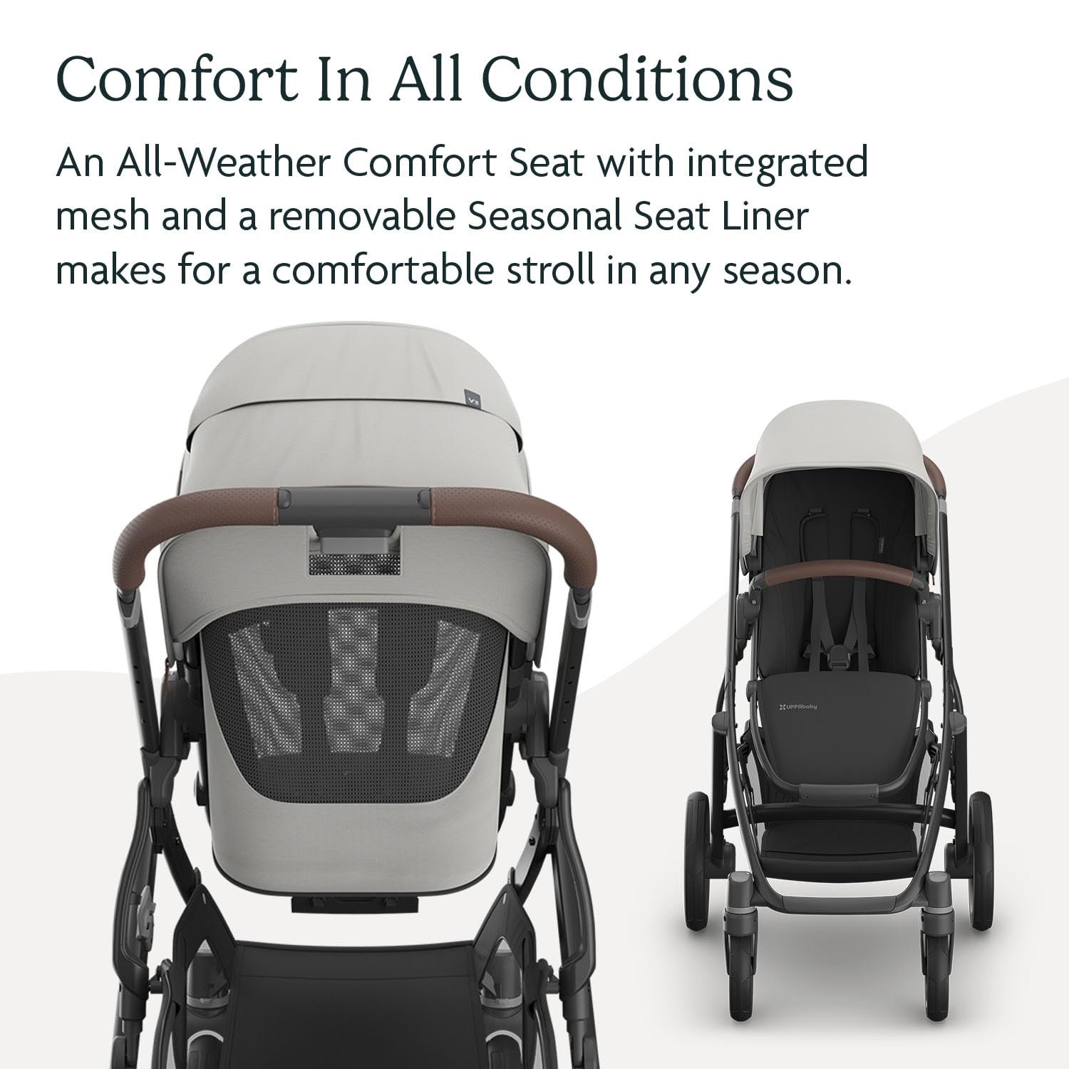 Version 1.0.0 UPPAbaby Vista V3 Stroller - Full-Size Single-To-Double Stroller System - Toddler Seat. Bug Shield. Rain Shield. and Storage Bag Included - Savannah (Pearl Gray Jacquard/Carbon Frame/Chestnut Leather) - Image 4