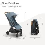 UPPAbaby Minu V3 Travel Stroller | Lightweight + Compact Design | One-Hand Fold + Unfold | from Birth + Overhead Compatible | Dillan (Stone Blue/Carbon Frame/Sand Leather) - Image 7