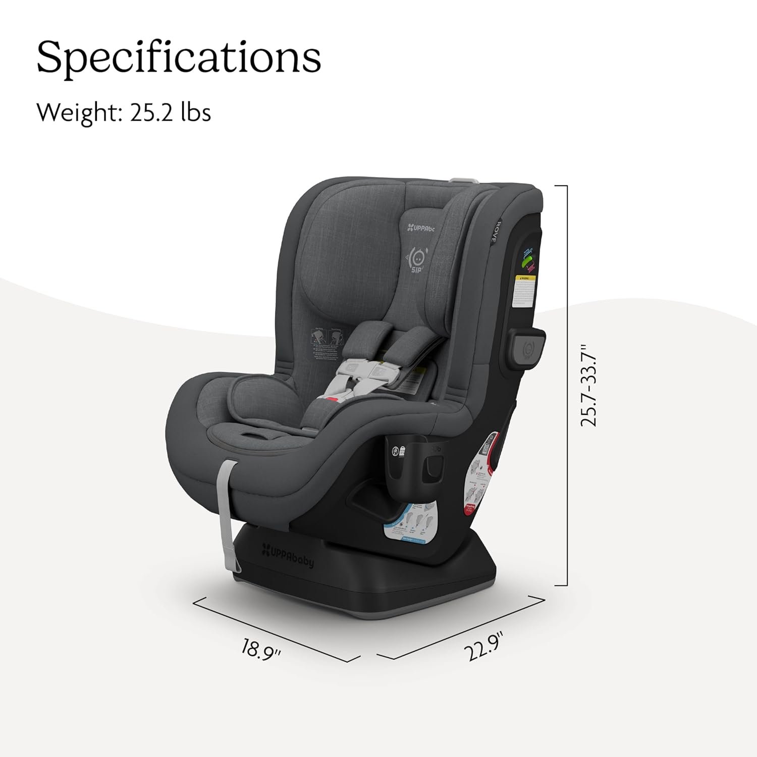 71WoYqtdfKL._SL1500_.jpg UPPAbaby Rove Convertible Car Seat - 2-in-1 Rear + Forward Facing - Quick + Secure 3-Step Install - Intuitive Safety Technology + Comfort Features - Cup Holder Included - Greyson (Grey Mélange) - Image 7