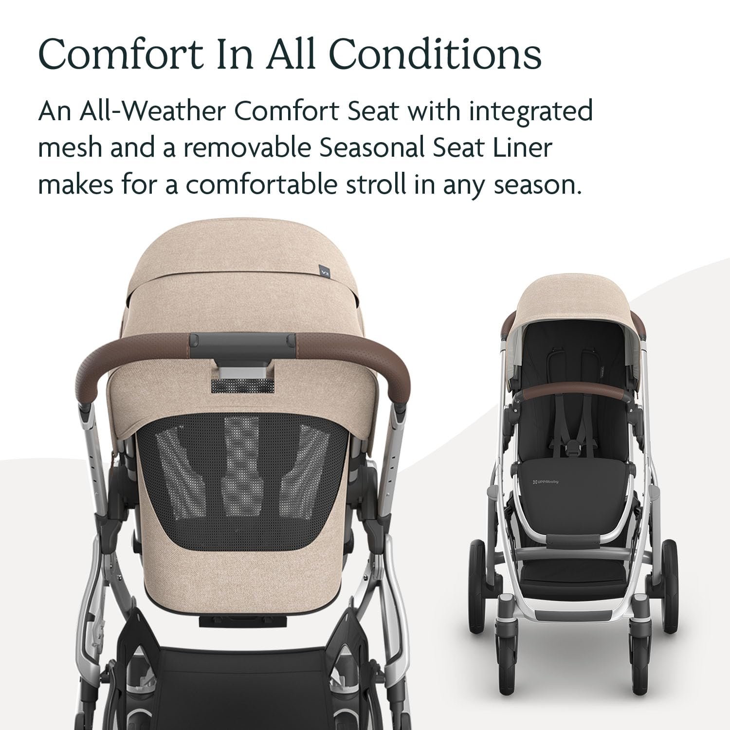 71ZPZ3ttIJL._SL1500_.jpg UPPAbaby Vista V3 Stroller - Full-Size Single-to-Double Stroller System - Toddler Seat. Bug Shield. Rain Shield. and Storage Bag Included - Declan (Oat Mélange/Silver Frame/Chestnut Leather) - Image 4