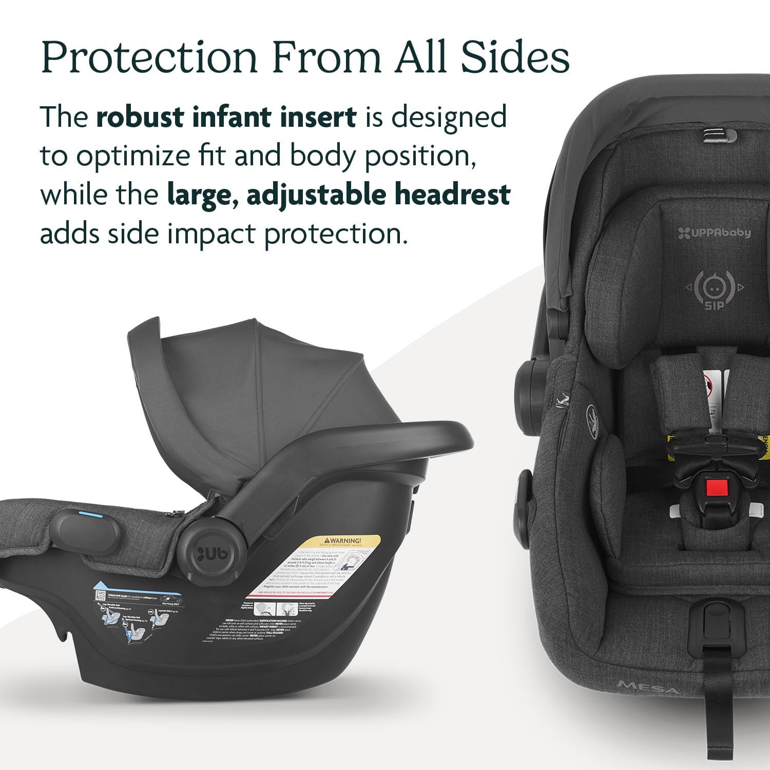 71a3i5MTzL._SL1500_.jpg UPPAbaby Mesa V2 Infant Car Seat/Easy Installation/Innovative SmartSecure Technology/Base + Robust Infant Insert Included/Direct Stroller Attachment/Greyson (Charcoal Mélange) - Image 5