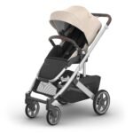 UPPAbaby Cruz V3 Stroller - from Birth + Car Seat Compatible - Full-Size. Reversible Seat - Infant Insert. Bug and Rain Shields Included - Declan (Oat Mélange/Silver Frame/Chestnut Leather)