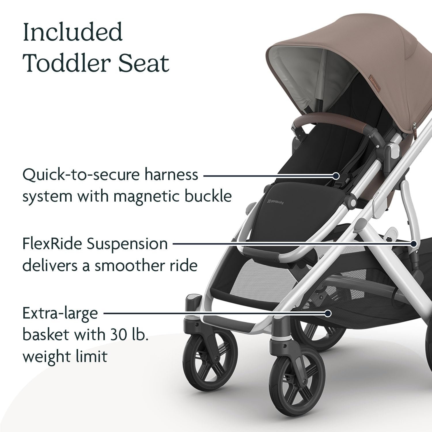 Version 1.0.0 UPPAbaby Vista V3 Stroller - Full-Size Single-to-Double Stroller System - Toddler Seat. Bug Shield. Rain Shield. and Storage Bag Included - Theo (Dark Taupe/Silver Frame/Chestnut Leather) - Image 5