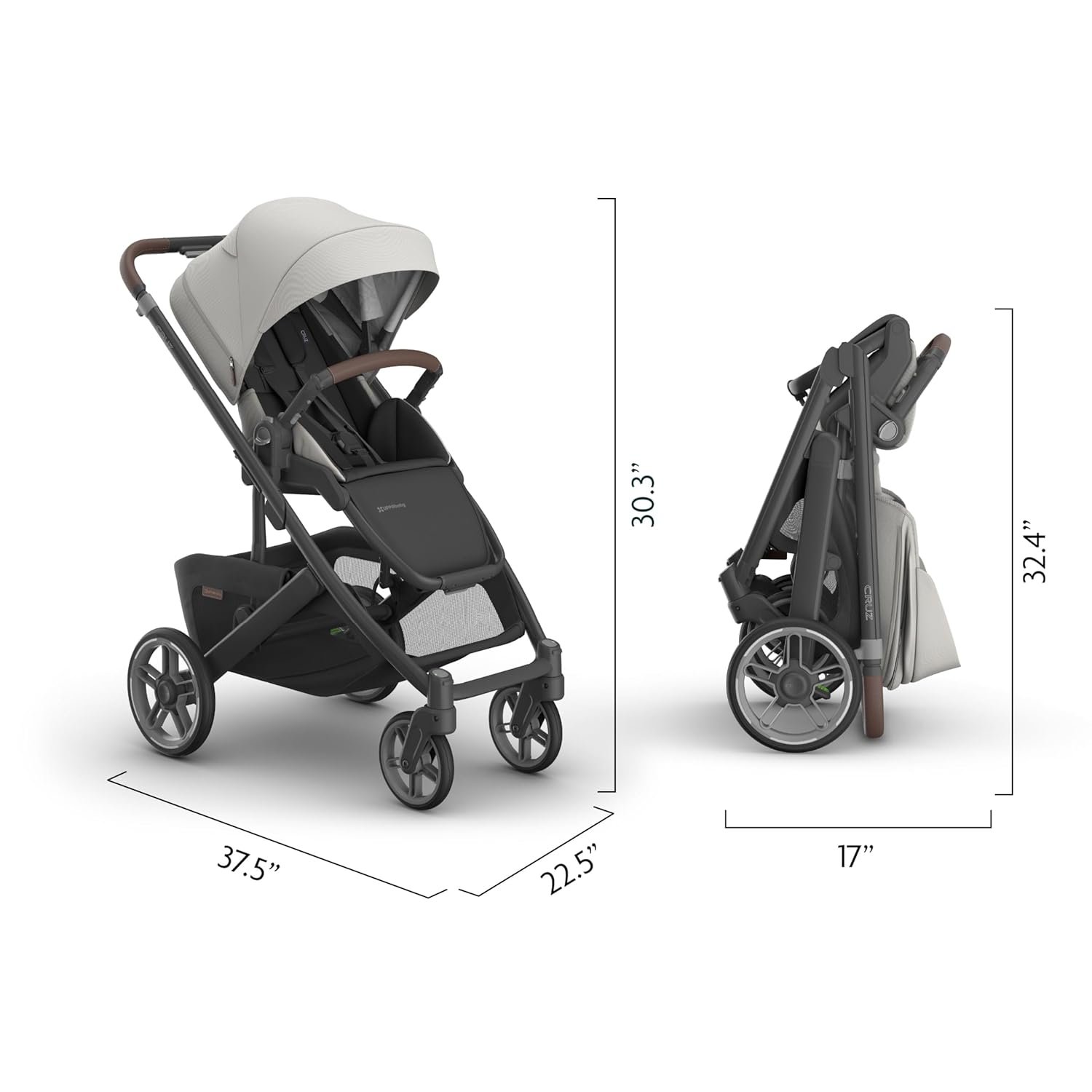 71hYheIqk0L._SL1500_.jpg UPPAbaby Cruz V3 Stroller - from Birth + Car Seat Compatible - Full-Size. Reversible Seat - Infant Insert. Bug and Rain Shields Included - Savannah (Pearl Gray Jacquard/Carbon Frame/Chestnut Leather) - Image 7