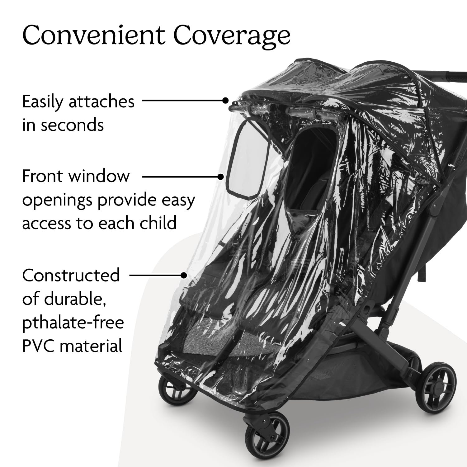 Version 1.0.0 UPPAbaby Minu Duo Rain Shield - Waterproof and Windproof Coverage - Ventilated Design - Quick Attachment - Easy Access to Children - Image 3