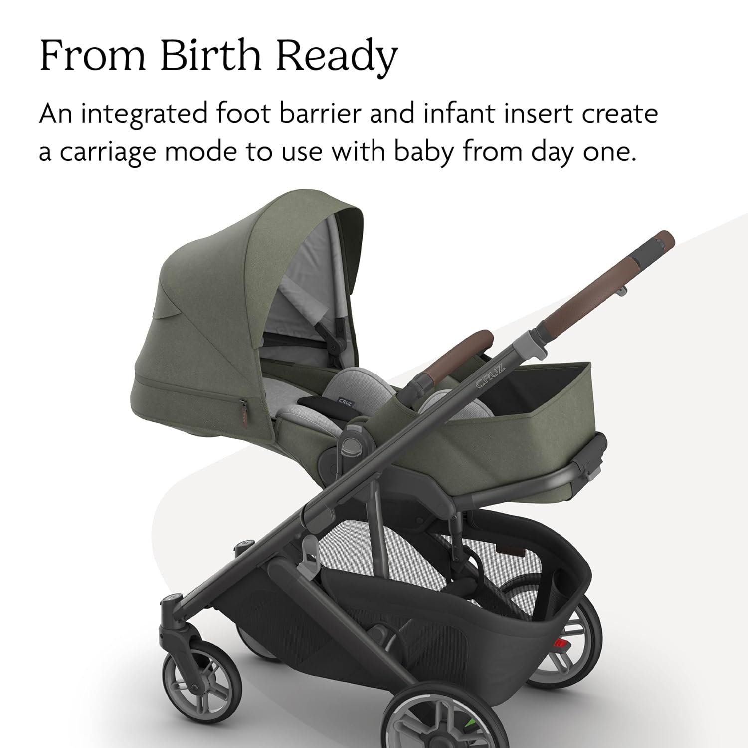 71l3tbJybL._SL1500_.jpg UPPAbaby Cruz V3 Stroller - from Birth + Car Seat Compatible - Full-Size. Reversible Seat - Infant Insert. Bug and Rain Shields Included - Evelyn (Meadow Green/Graphite Frame/Chestnut Leather) - Image 4