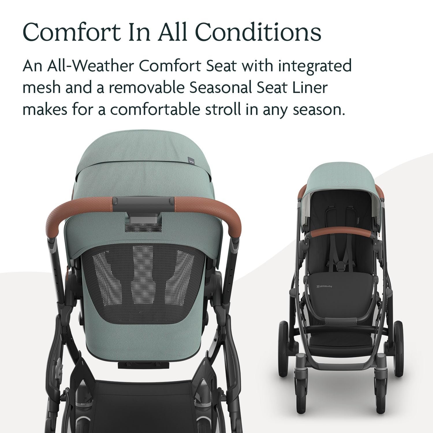 Version 1.0.0 UPPAbaby Vista V3 Stroller - Full-Size Single-to-Double Stroller System - Toddler Seat. Bug Shield. Rain Shield. and Storage Bag Included - Kenzi (Mystic Aqua/Carbon Frame/Saddle Leather) - Image 4