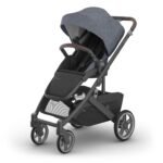 UPPAbaby Cruz V3 Stroller - from Birth + Car Seat Compatible - Full-Size. Reversible Seat - Infant Insert. Bug and Rain Shields Included - Julian (Dusty Blue Mélange/Carbon Frame/Chestnut Leather)