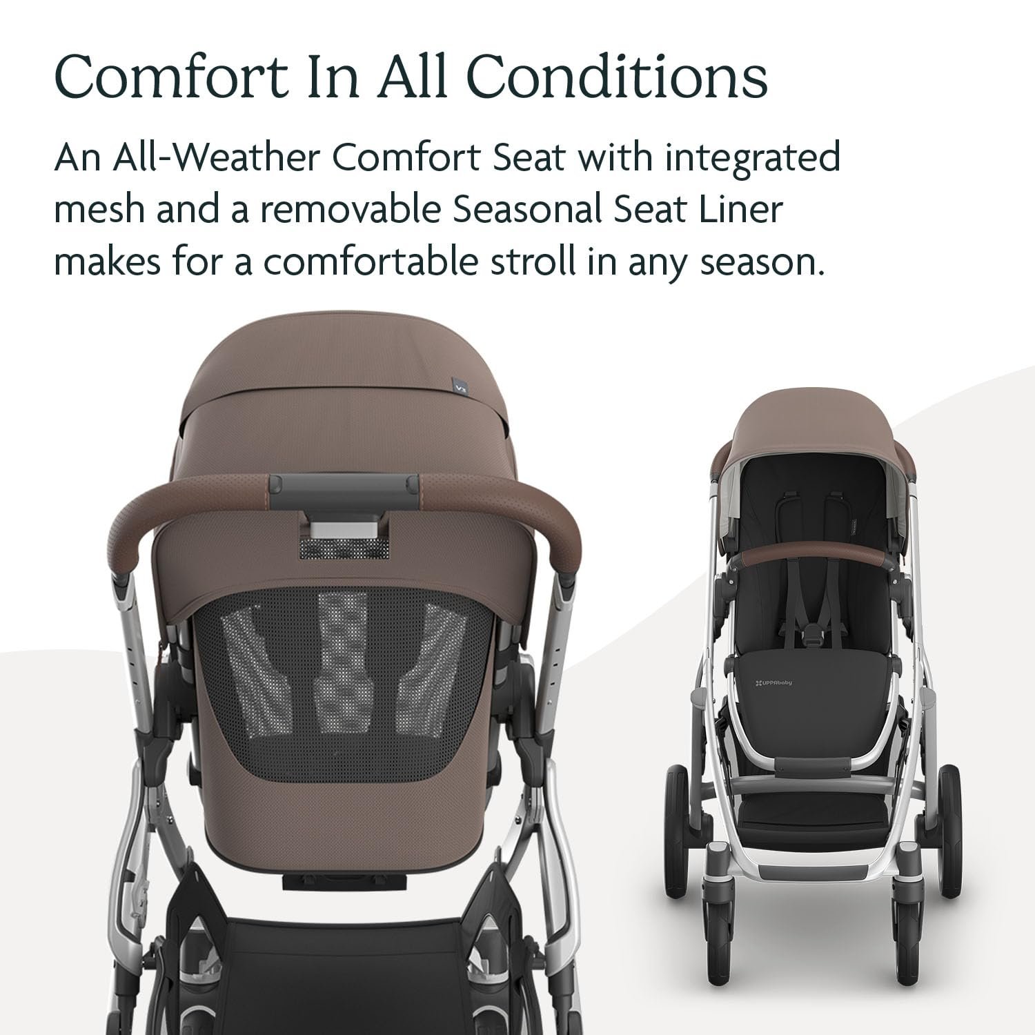 Version 1.0.0 UPPAbaby Vista V3 Stroller - Full-Size Single-to-Double Stroller System - Toddler Seat. Bug Shield. Rain Shield. and Storage Bag Included - Theo (Dark Taupe/Silver Frame/Chestnut Leather) - Image 4