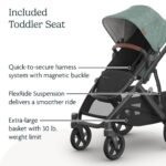 UPPAbaby Vista V3 Stroller - Full-Size Single-to-Double Stroller System - Toddler Seat. Bug Shield. Rain Shield. and Storage Bag Included - Gwen (Green Mélange/Carbon Frame/Saddle Leather) - Image 5